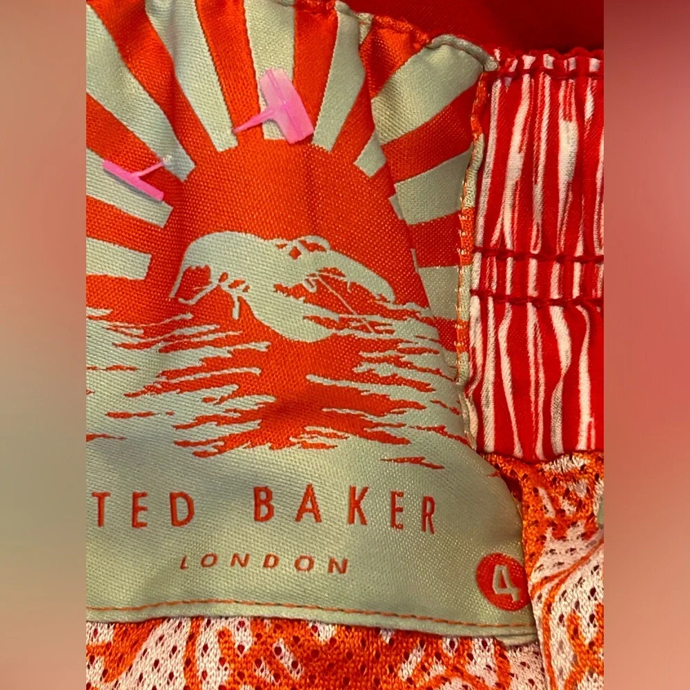 Ted Baker London Men's 4 Large Red Lined Swimming Shorts Swim Beach‎ Vacation